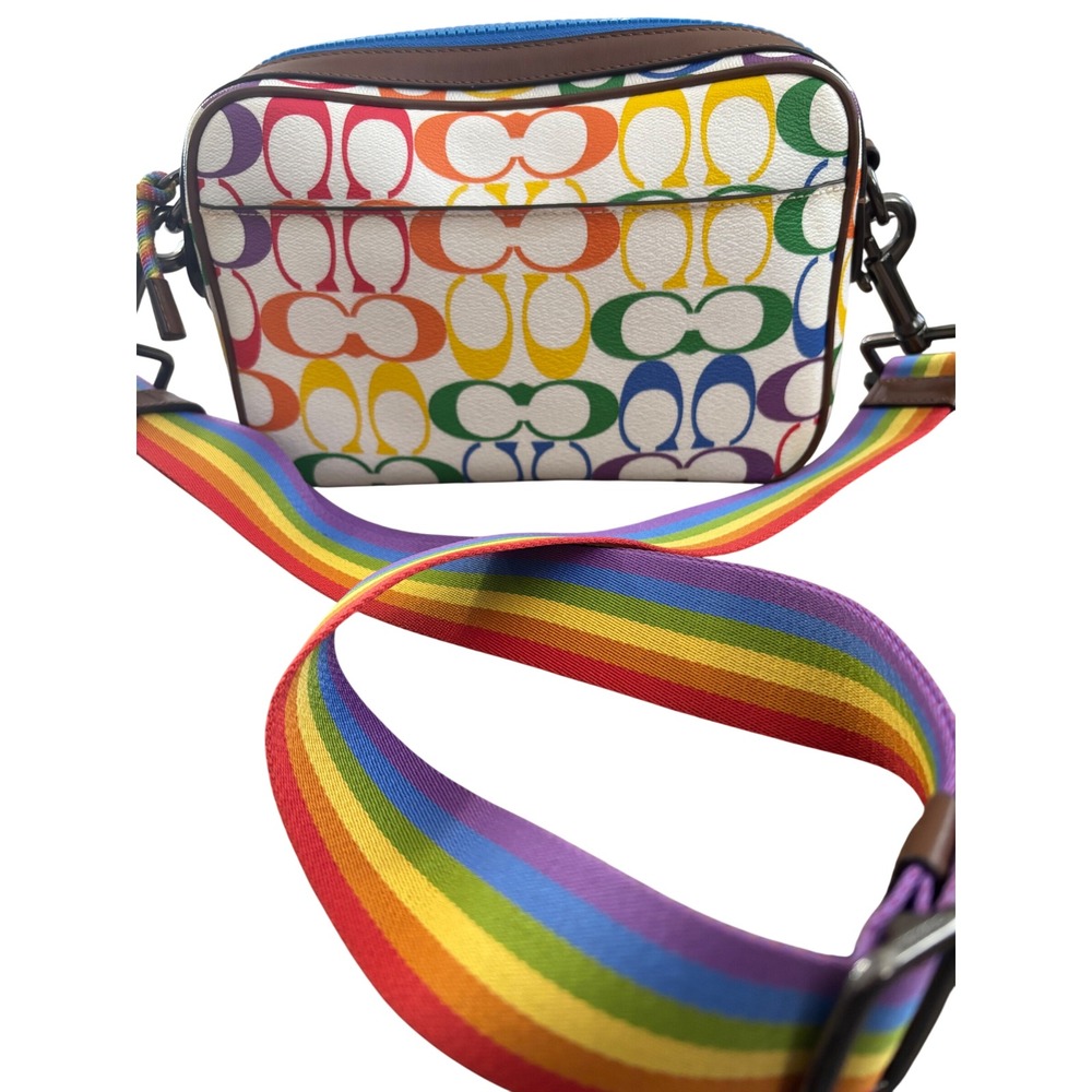 Coach Pride Rainbow Signature Canvas Crossbody Bag 2485 White Multi